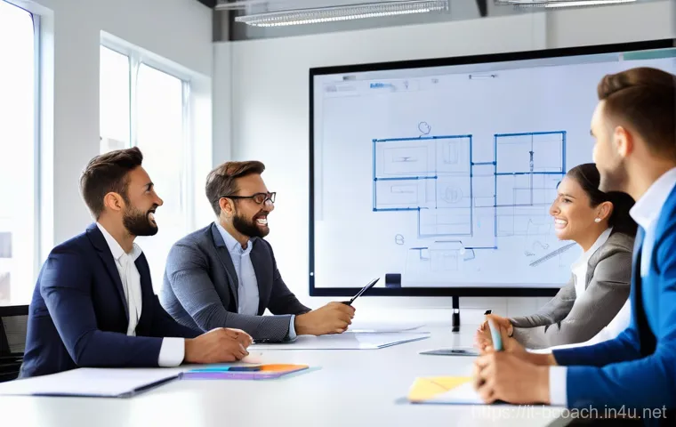 비즈니스 코칭과 크로스 팀 커뮤니케이션 - **Prompt 1: Transforming Company Culture in an Italian SME**
    A vibrant, dynamic scene inside a m...