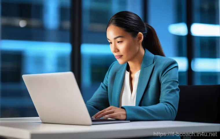 비즈니스 코치의 전문 지식 쌓는 법 - **Prompt:** A dynamic, tech-savvy female business coach in her late 30s, with a focused expression, ...