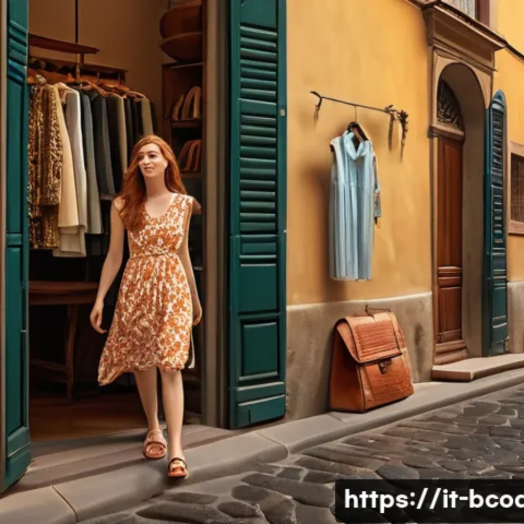 비즈니스 코칭과 자기 홍보 - **A sunlit cobblestone street in Florence, Italy. A young woman with flowing auburn hair wears a sty...