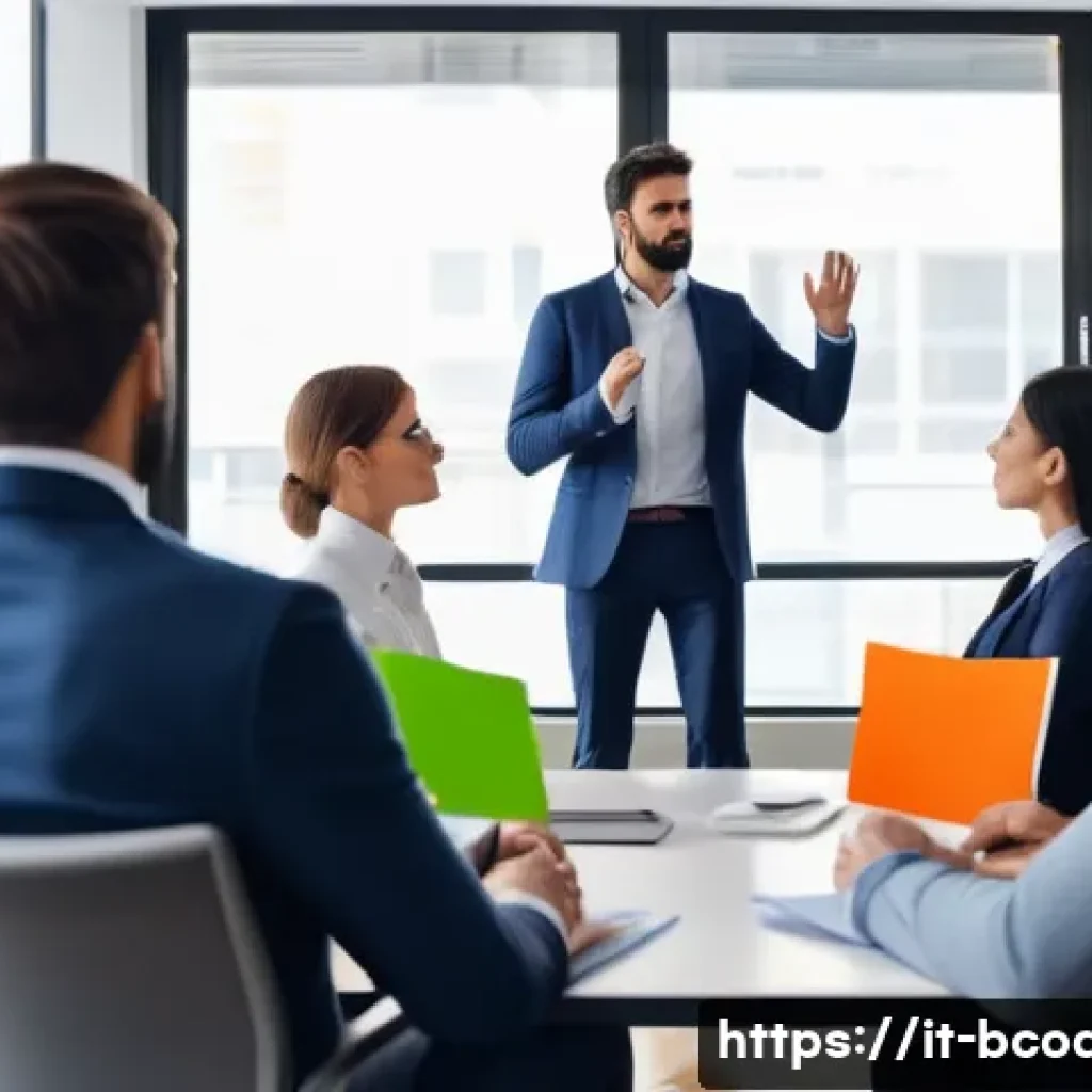 비즈니스 코칭의 핵심 중점과목 - A professional business coaching session in a modern Italian office, featuring a diverse group of ma...