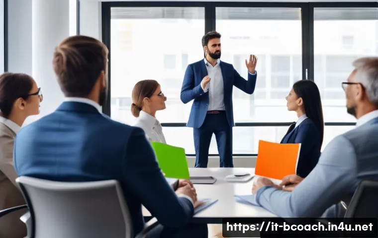 비즈니스 코칭의 핵심 중점과목 - A professional business coaching session in a modern Italian office, featuring a diverse group of ma...