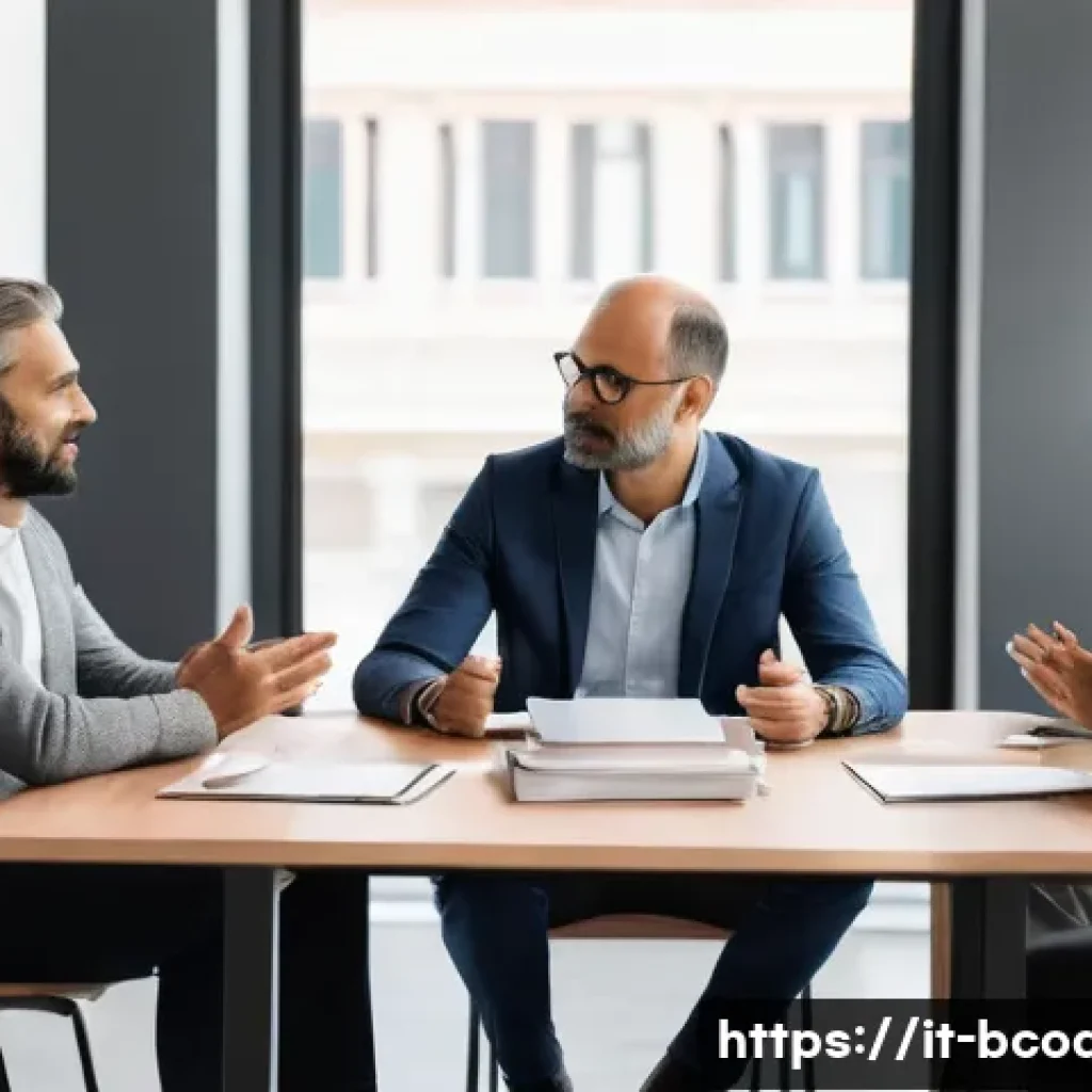 비즈니스 코칭 실무 팁 - A professional coaching session scene in a modern Italian office, featuring a diverse team of busine...