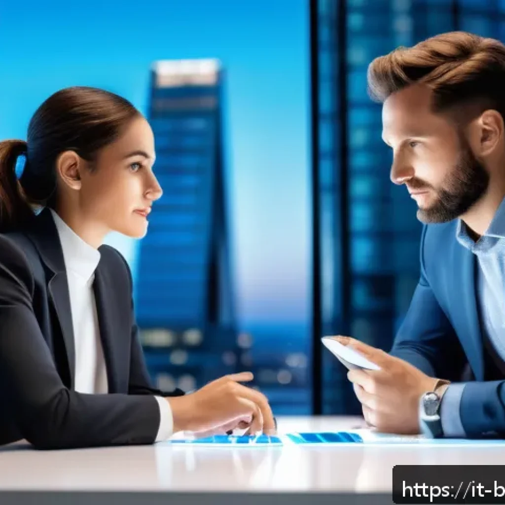 비즈니스 코칭의 미래 트렌드 - A modern corporate coaching session featuring a professional coach and a client interacting with an ...