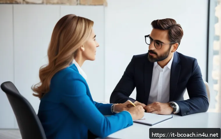 비즈니스 코칭과 리더십 훈련 비교 - A professional business coaching session taking place in a modern office setting in Italy, featuring...