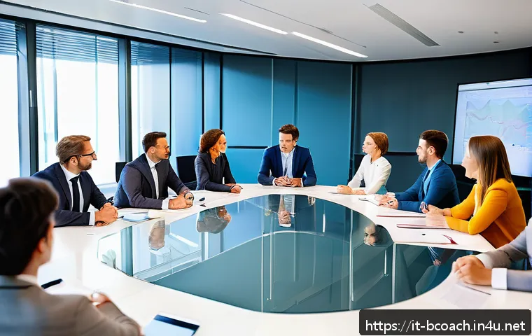 비즈니스 코칭 해외 사례 연구 - A modern European corporate leadership workshop scene: a diverse group of business professionals in ...