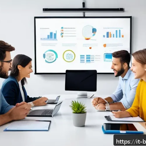 Home 32 비즈니스 코치의 전문 용어 해설 - A modern, bright office scene with a diverse team engaged in a collaborative meeting around a large ...