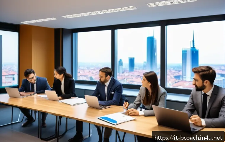 비즈니스 코칭 자격증 해외 인증 - A professional business coaching certification classroom scene in Italy, featuring a diverse group o...